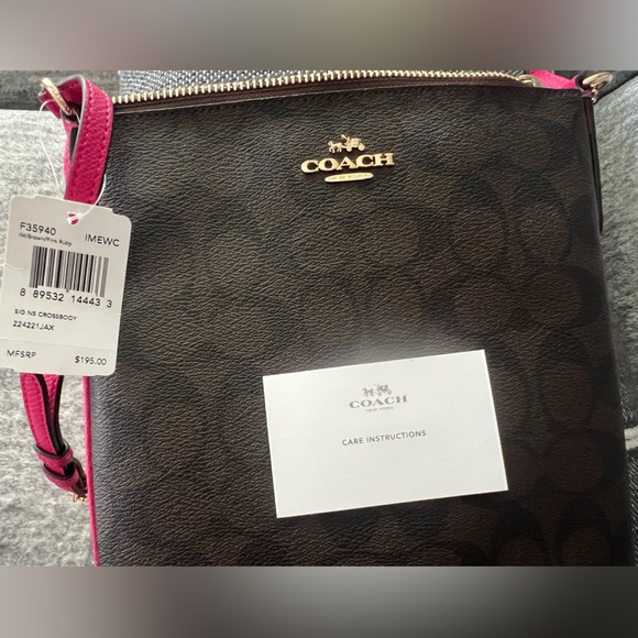 New with tags Coach Signature Crossbody Bag Brown with Pink RubyF35940 IMEWC - Picture 5 of 6